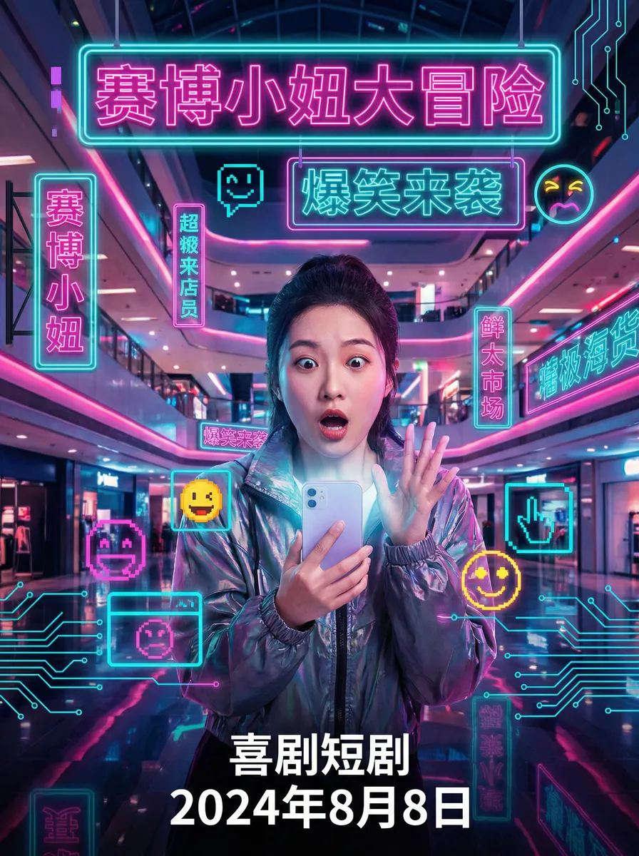 成品APP短视频推荐 搞笑喜剧短剧 - 赛博小妞大冒险海报